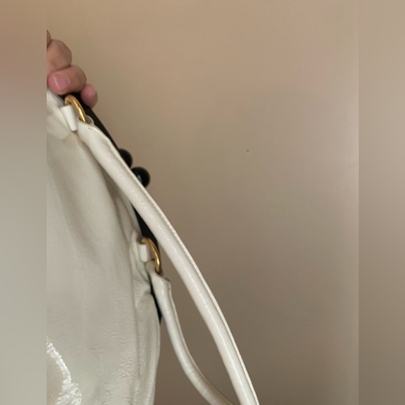 Hobo International White Patent Leather w/ Black Frame Bag clam shell vtg retro - Picture 10 of 16